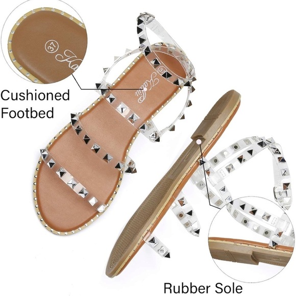 katliu Women's Flat Sandals Strappy Studded 8 - Picture 3 of 11